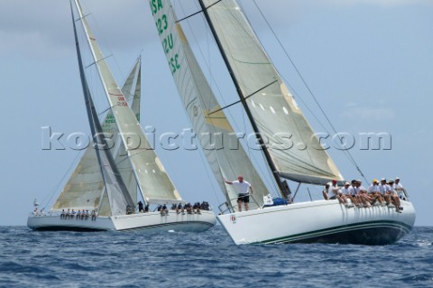 Antigua Sailing Week 2005 Front to back EQUATION FLYING DRAGON SERENGETI