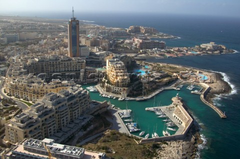 P1 Malta 2005 Port and harbour of Portomasso Aerial view of the architecture and historic buildings 