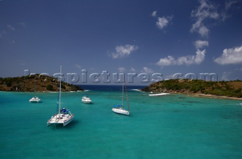 Jost Van Dyke Island  British Virgin Islands   Green Cay and Little Jost Van Dyke with boats  Cruise