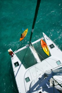 Jost Van Dyke Island - British Virgin Islands- . Green Cay and Little Jost Van Dyke with boats -. Cruise