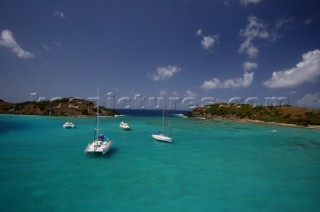 Jost Van Dyke Island - British Virgin Islands - CaribbeanGreen Cay and Little Jost Van Dyke with moored boats