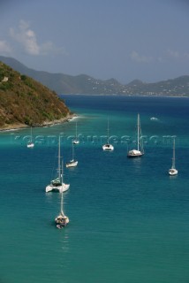 Jost Van Dyke Island - British Virgin Islands - Landscape near Great Harbour with moored boats