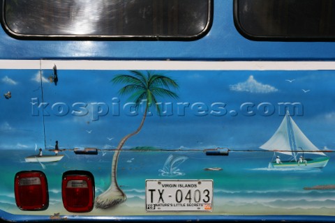 Tortola Island  British Virgin Islands  CaribbeanRoad Town capital of BVI The colourful taxis of the