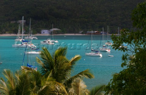 Tortola Island  British Virgin Islands  Caribbean Cane Garden Bay with moored boats
