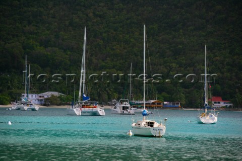 Tortola Island  British Virgin Islands  Caribbean Cane Garden Bay with moored boats