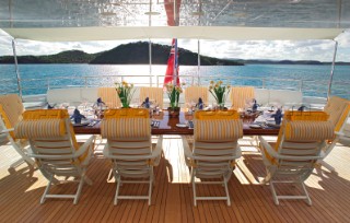 Sun loungers on aft deck of superyacht Andale