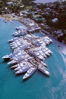 Superyachts moored at the Antigua Yacht Club Marina, Falmouth, Antigua