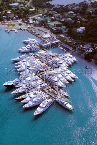 Superyachts moored at the Antigua Yacht Club Marina Falmouth Antigua