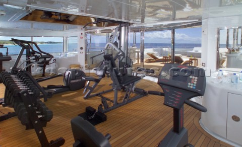 Gym on aft deck of superyacht