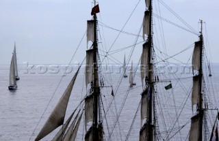 Square rigger and fleet at the start of the Rolex Transatlantic Challenge 2005