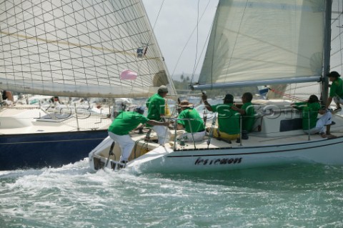 LES REMOUS being struck by ALA MOR at the first mark second day of Angostura Tobago Sail Week 2005