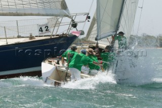 LES REMOUS being struck by ALA MOR at the first mark, second day of Angostura Tobago Sail Week 2005.