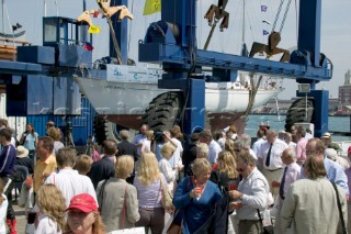 Crowd watch the relaunch of Gipsy Moth in 2005