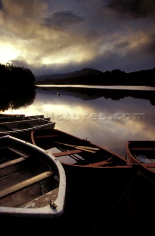 Wooden boats on Glen Affric Scotland
