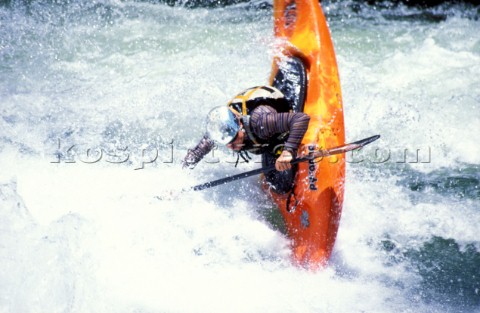 Canoeist negotiates rapids on the Zambezi River Zambia