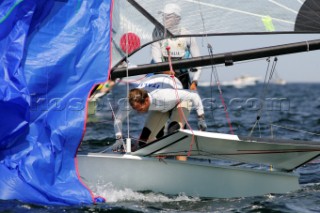 Kiel - Germany - 23 june 2005 . KIELER WOCHE - day 2 of the Olympic Class regatta started with a postponement due to lack of wind. Racing began late in the afternoon i 8 knots of breeze. Racing continues until Sunday. Sibello/Sibello, ITA, 49er class. .