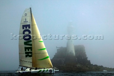 Open 60 Ecover rounding the Fastnet Rock during the Rolex Fastnet Race 2005