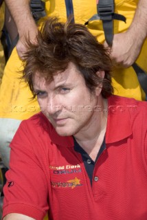 Duran Duran star Simon Le Bon on maxi yacht Arnold Clark Drum before the start of the 2005 Fastnet Race