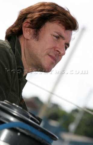 Duran Duran star Simon Le Bon on the maxi yacht Arnold Clark Drum before the start of the 2005 Fastn