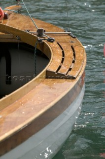 Detail of classic wooden yacht