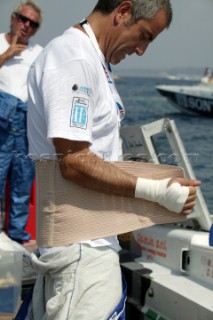 Man wearing safety harness and back support - Powerboat P1 World Championships 2005 Gallipoli