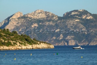 Powerboat in bay of Formentor, Mallorca