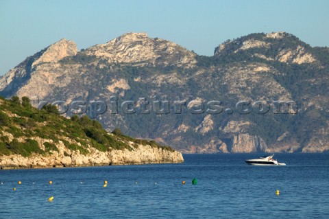 Powerboat in bay of Formentor Mallorca