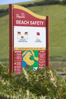 Beach safety warning sign at Bantham beach, Devon