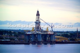 Oil rig anchored in a Loch