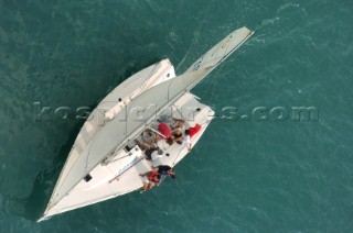 Aerial view of yacht racing on Lake Garda, Italy