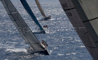 Maxi fleet sailing up wind at the Maxi Yacht Rolex Cup 2005