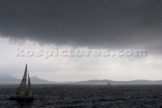 Sailing yacht under stormy sky. Porto Cervo, Sardinia