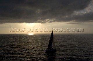 Aera sails passed Stromboli Island. Rolex Middle Sea Race 2005
