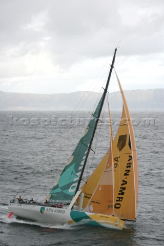 The Volvo Ocean Race fleet head head out to sea at the start of leg one from Vigo Spain ABN  AMRO TW