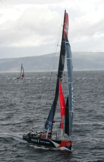 The Volvo Ocean Race fleet head head out to sea at the start of leg one from Vigo, Spain. ERICSSON