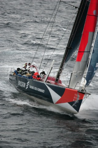 The Volvo Ocean Race fleet head head out to sea at the start of leg one from Vigo Spain ERICSSON