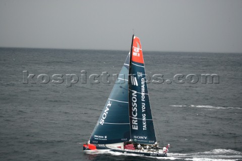 The Volvo Ocean Race fleet head head out to sea at the start of leg one from Vigo Spain ERICSSON