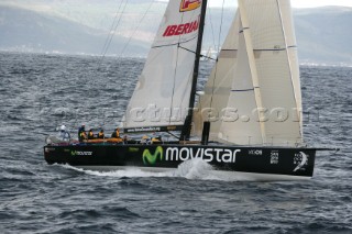 The Volvo Ocean Race fleet head head out to sea at the start of leg one from Vigo, Spain.  MOVISTAR