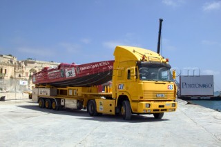 Thuraya loaded on a truck lorry during the Powerboat P1 Championship in Malta