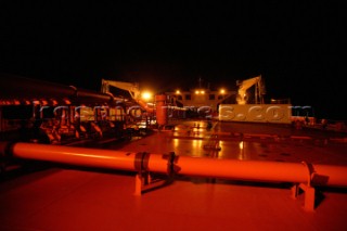 Oil pipes on deck of super tanker