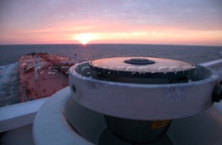 VLCC supertanker Apollonia. Compass on the bridge for taking bearings.