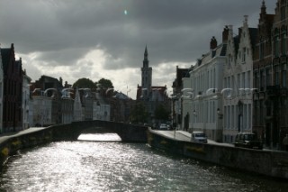 Buildings and houses on the banks of the rivers and canals of the town Brugges in Belgium