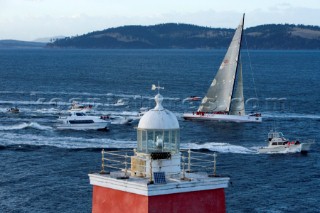 Maxi yacht Wild Oats crosses the finish line in the 2005 Rolex Sydney Hobart race