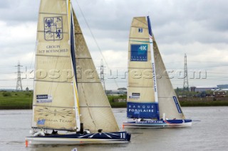 ORMA 60 trimarans on the River Thames leaving London in the Multicup SAS