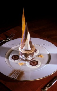 Beautiful dessert presentation in an interior for dinner or lunch