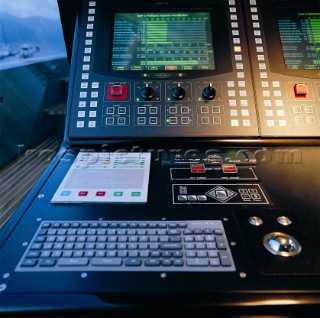 Instruments and controls on bridge of Wallypower motoryacht