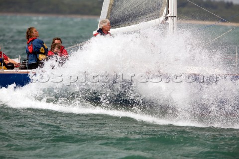 COWES ENGLAND  JULY 31  The IRC4 class J100 yacht Skyrunner owned by Peter Bainbridge surfing downwi