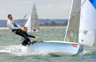 HAYLING ISLAND, ENGLAND - AUGUST 8: Mark Upton-Brown and Ian Mitchell from the UK, winning the 505 World Championship 2006 dinghy sailing event at Hayling Island, England. (Photo by Steve Arkley/Kos Picture Source via Getty Images)
