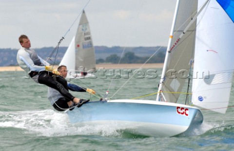 HAYLING ISLAND ENGLAND  AUGUST 8 Mark UptonBrown and Ian Mitchell from the UK winning the 505 World 