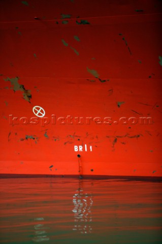 Side section of the Car Transport Ship Toncred Tnsberg in calm water